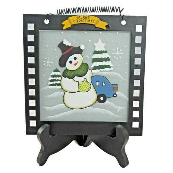 Merry Christmas Snowman Picture Frame Winter Holiday Decor - Picture 1 of 2